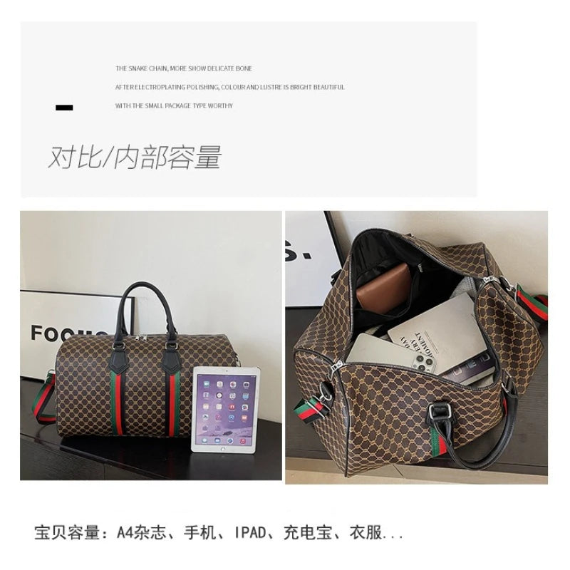 Large-Capacity Travel Duffel Bag — Plaid Oxford Weekender