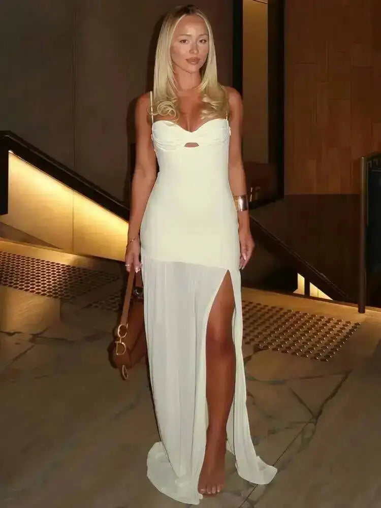 Mesh Splicing Backless Maxi Dress – Spaghetti Strap Summer Dress