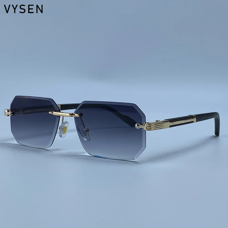 Men's Vintage Rimless Sunglasses – UV400 Polygon Punk Shades