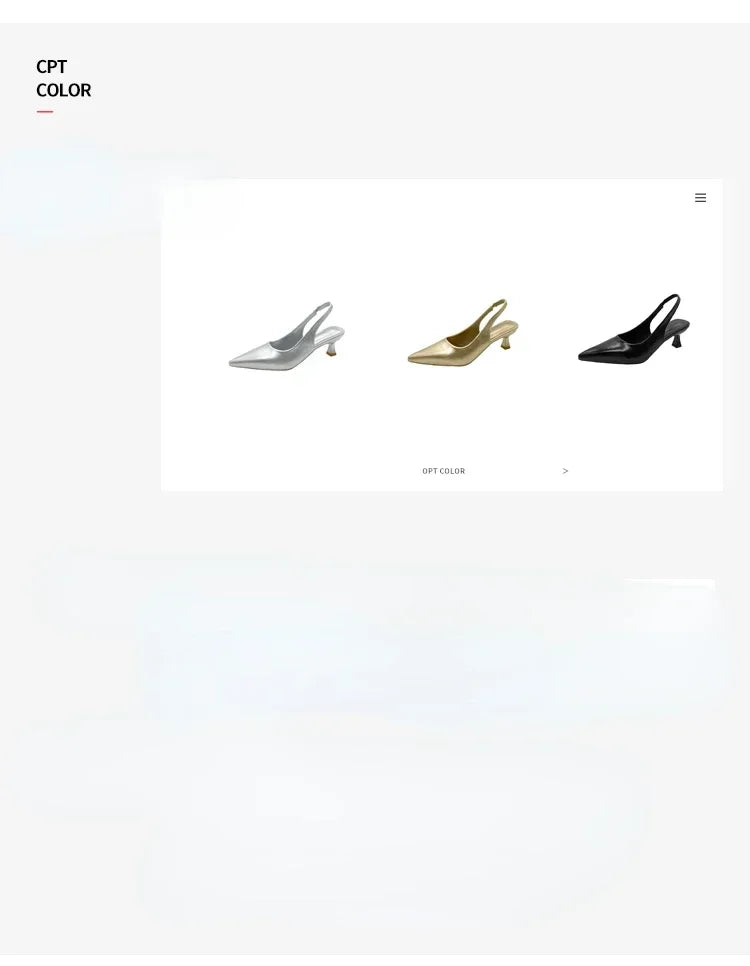 Three high-heeled shoes in silver, gold, and Black on a light Gray background.