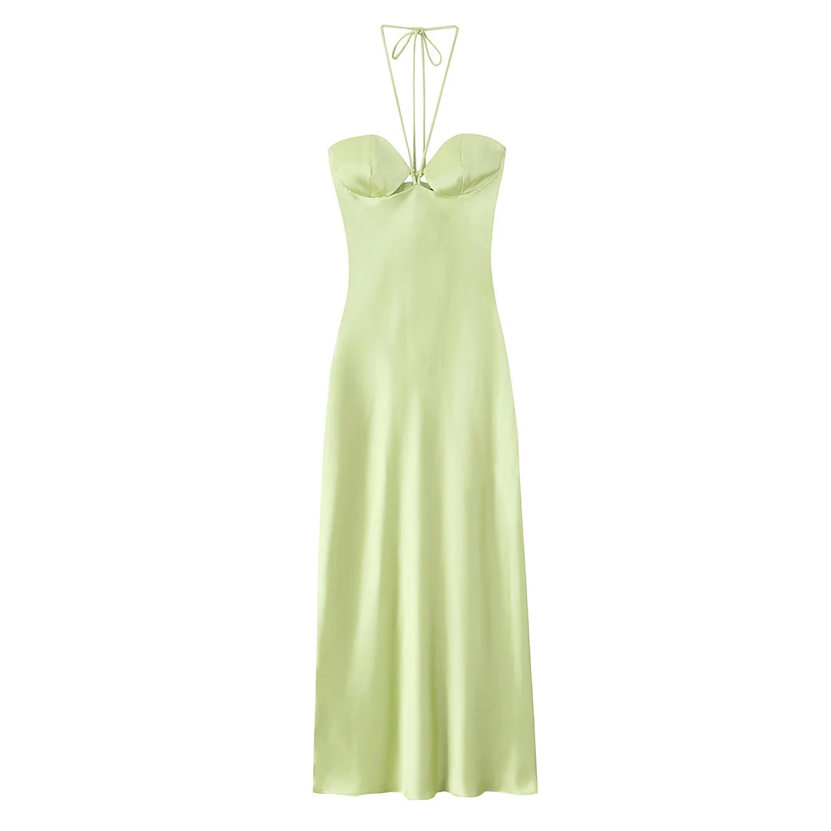Satin Halter Neck Lace-Up Backless Midi Dress – Slim Fit Party Dress