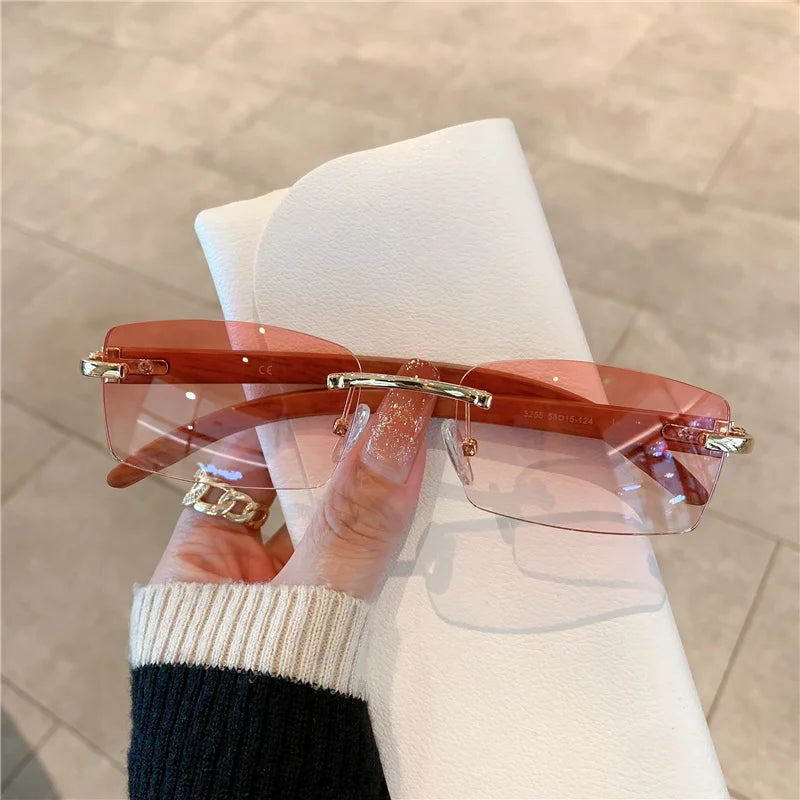 KAMMPT Rimless Sunglasses – UV400 Wooden Pattern Frame