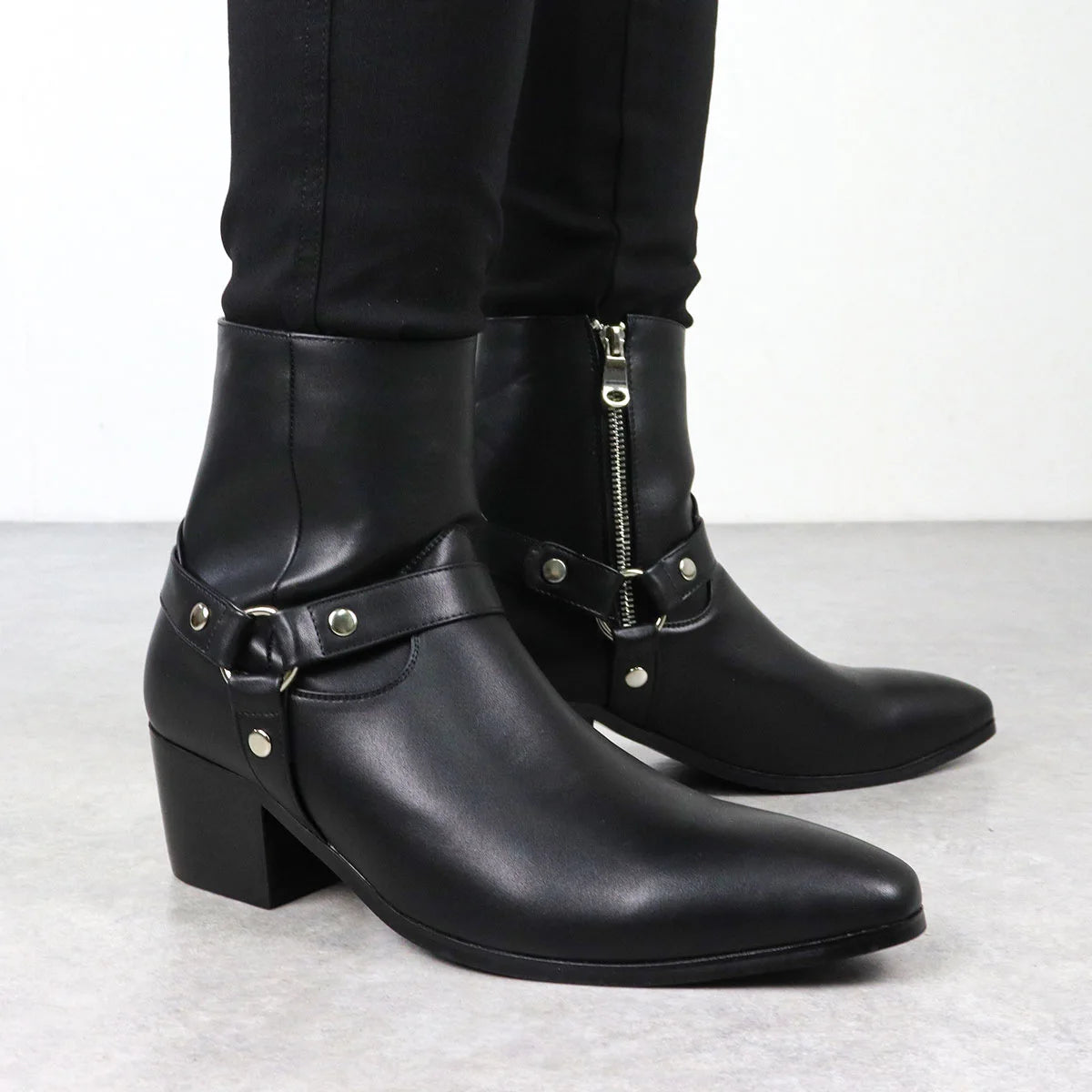 Chain Detail Western Ankle Boots | Men's Cowboy Riding Shoes