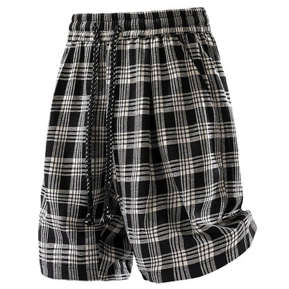 Men’s Plaid Cargo Shorts – Ice Silk, Relaxed Fit