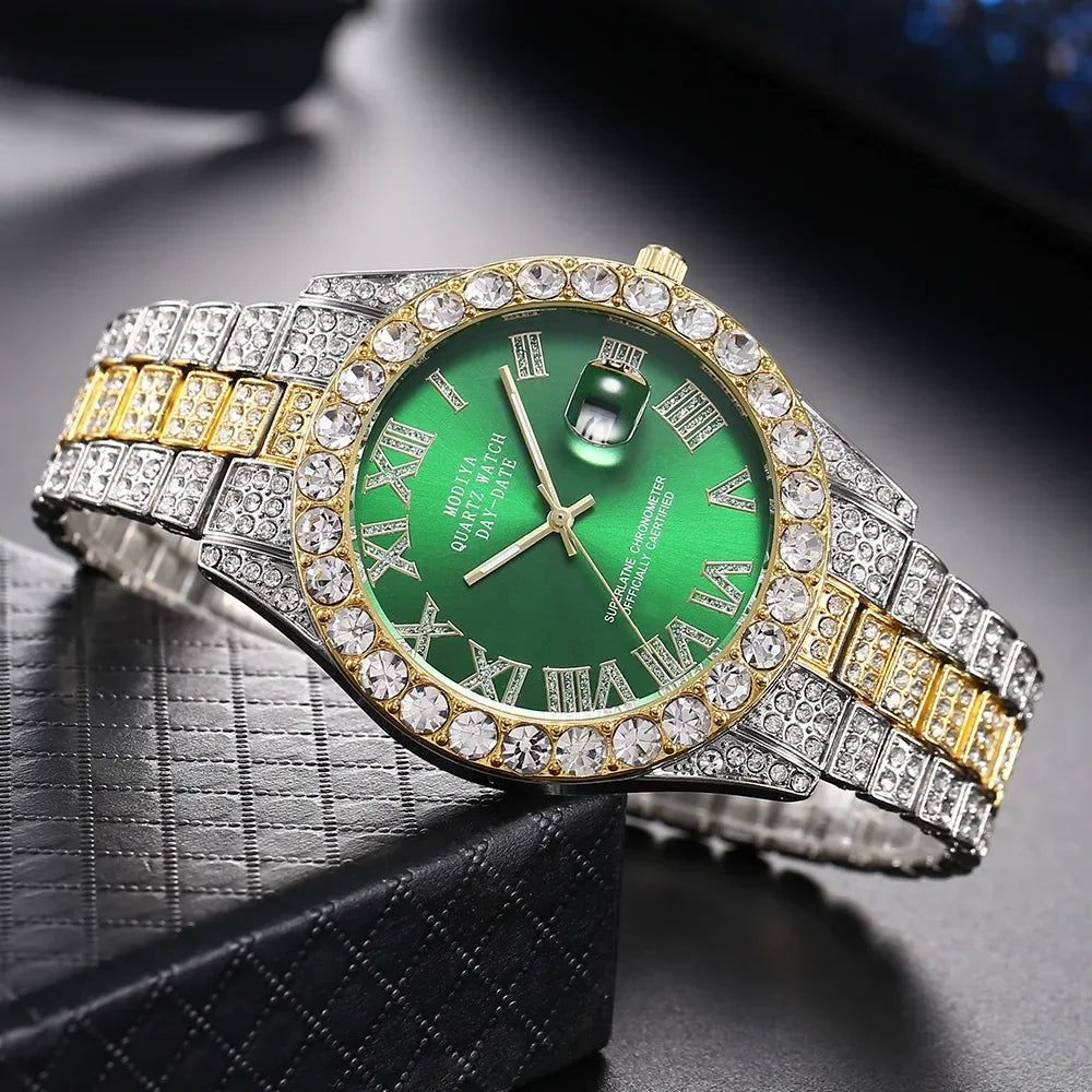 Men's Rhinestone Quartz Watch With Calendar Display
