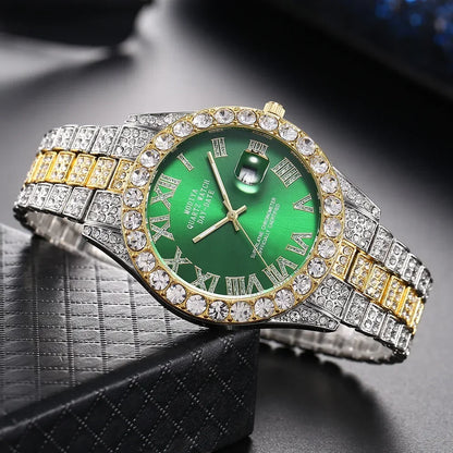 Men's Rhinestone Quartz Watch With Calendar Display