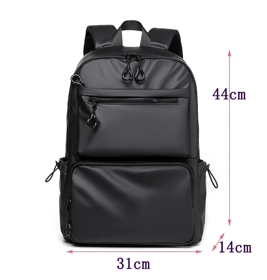 Black backpack with measurements on a white background