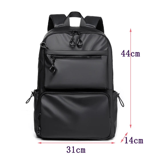 Black backpack with measurements on a white background