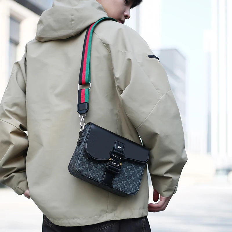 Men's Jacquard Crossbody Sling Bag — Waterproof PU Leather
