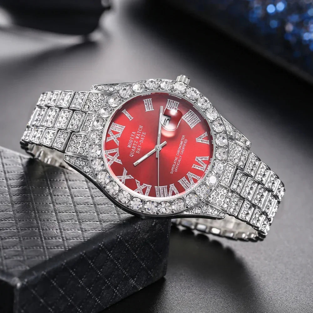 Men's Rhinestone Quartz Watch With Calendar Display