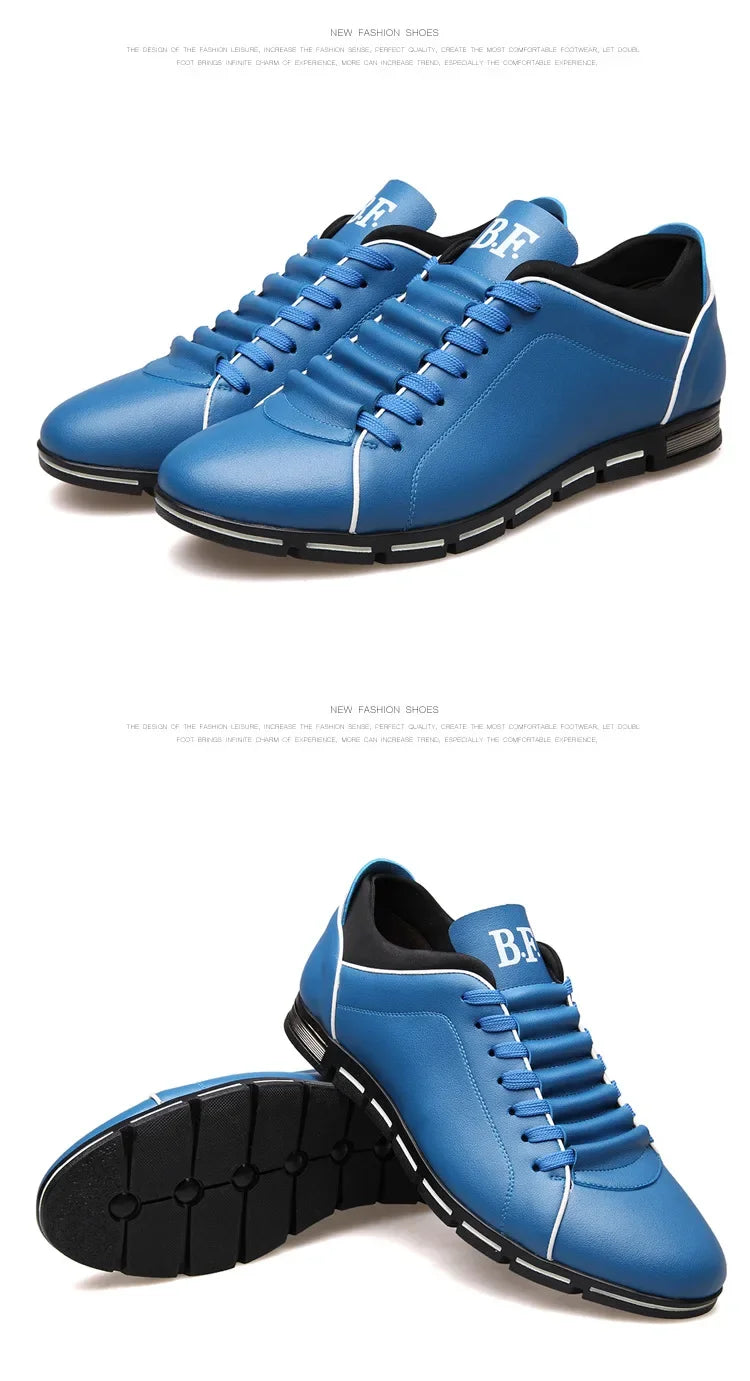 Blue sneakers with Black soles on a White background