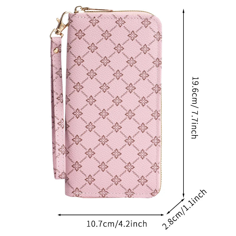 European Print Long Wallet — Multi-Pocket Clutch