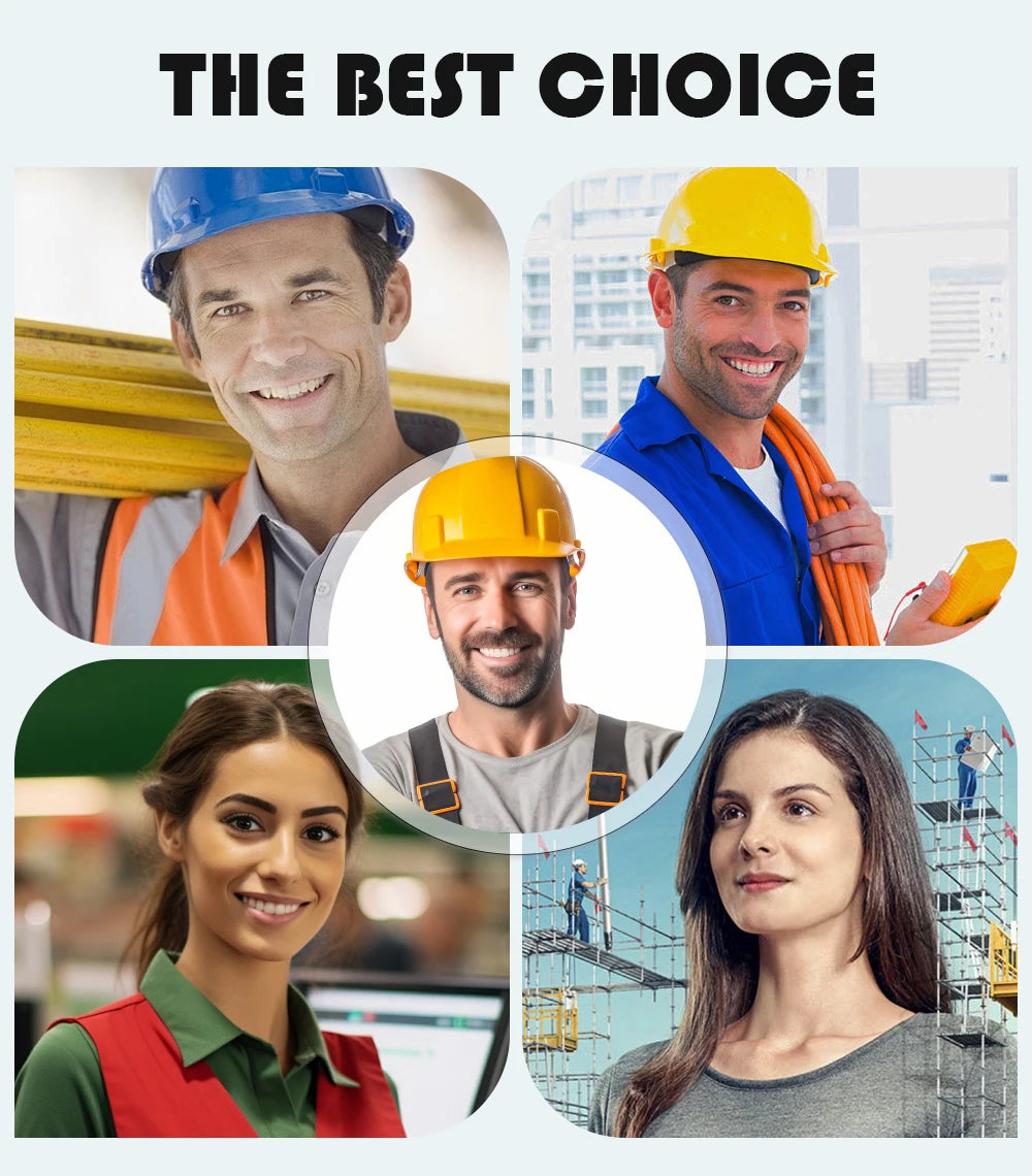 Collage of construction workers with text 'The Best Choice' on a White background