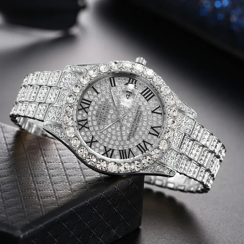 Men's Rhinestone Quartz Watch With Calendar Display