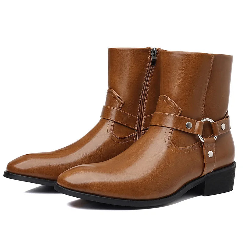 Chain Detail Western Ankle Boots | Men's Cowboy Riding Shoes