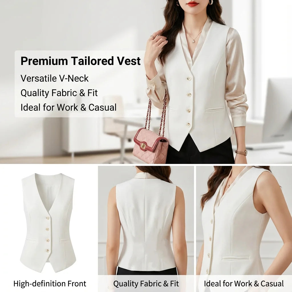 Women's Slim Fit Formal Business Vest – Sleeveless Tailored Waistcoat for Office