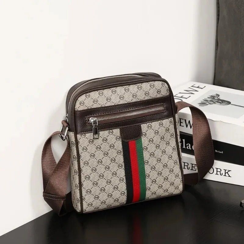 Men's Luxury Plaid Crossbody Bag – PU Leather Sling Messenger Bag