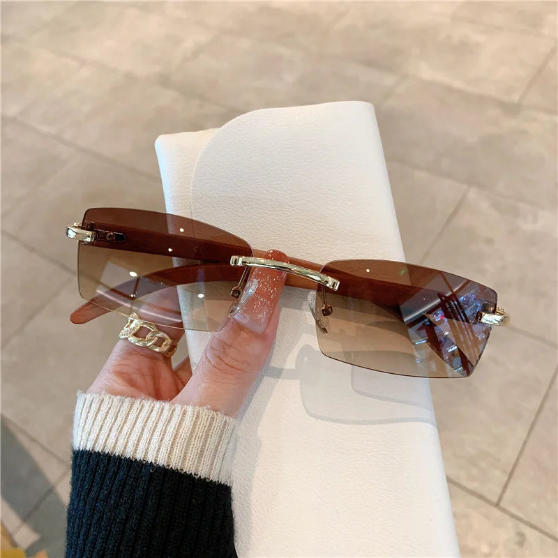 KAMMPT Rimless Sunglasses – UV400 Wooden Pattern Frame