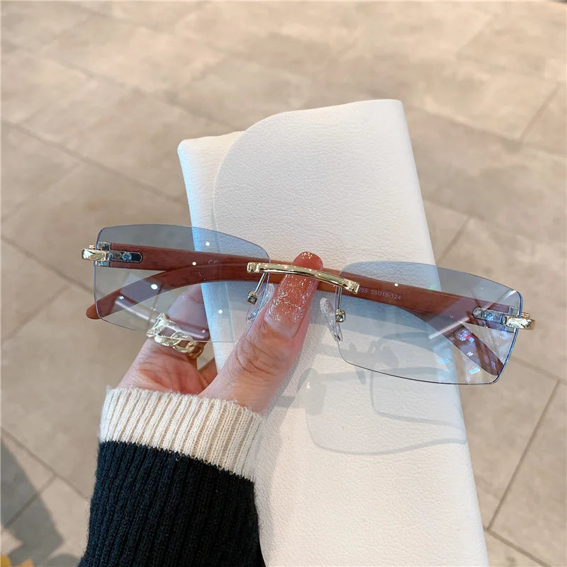 KAMMPT Rimless Sunglasses – UV400 Wooden Pattern Frame