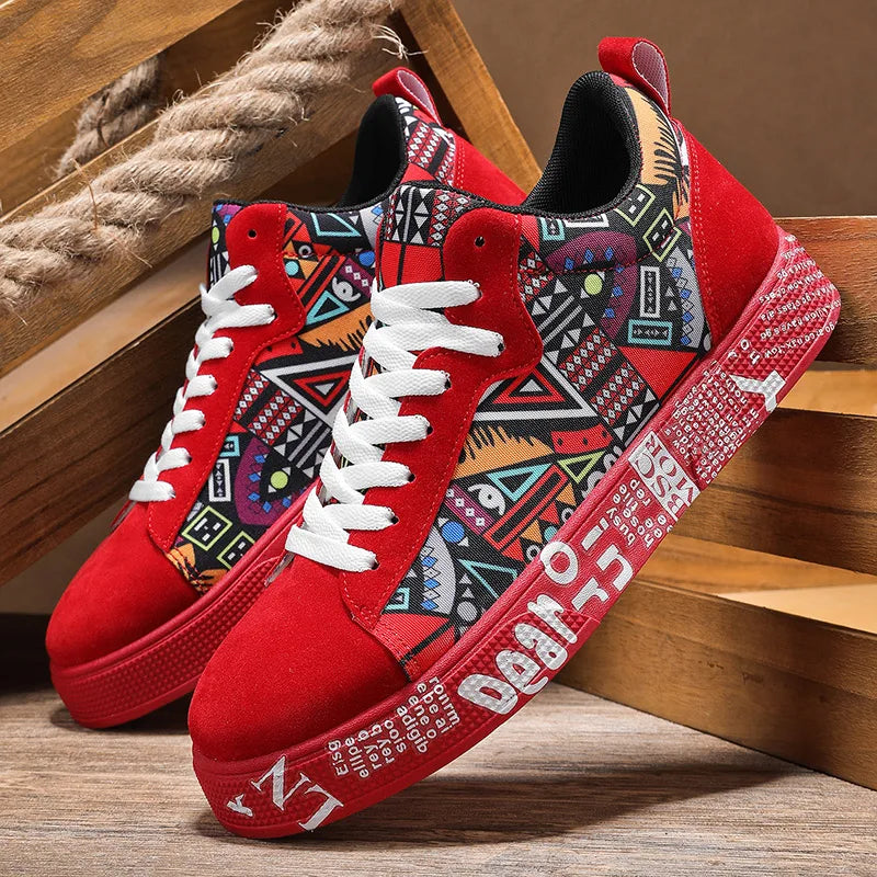 Men's Graphic Print Casual Sneakers – Breathable Skateboard Shoes