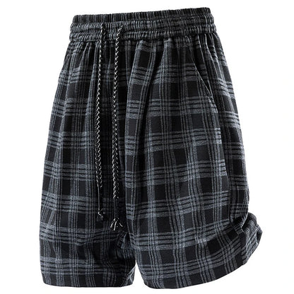 Men’s Plaid Cargo Shorts – Ice Silk, Relaxed Fit
