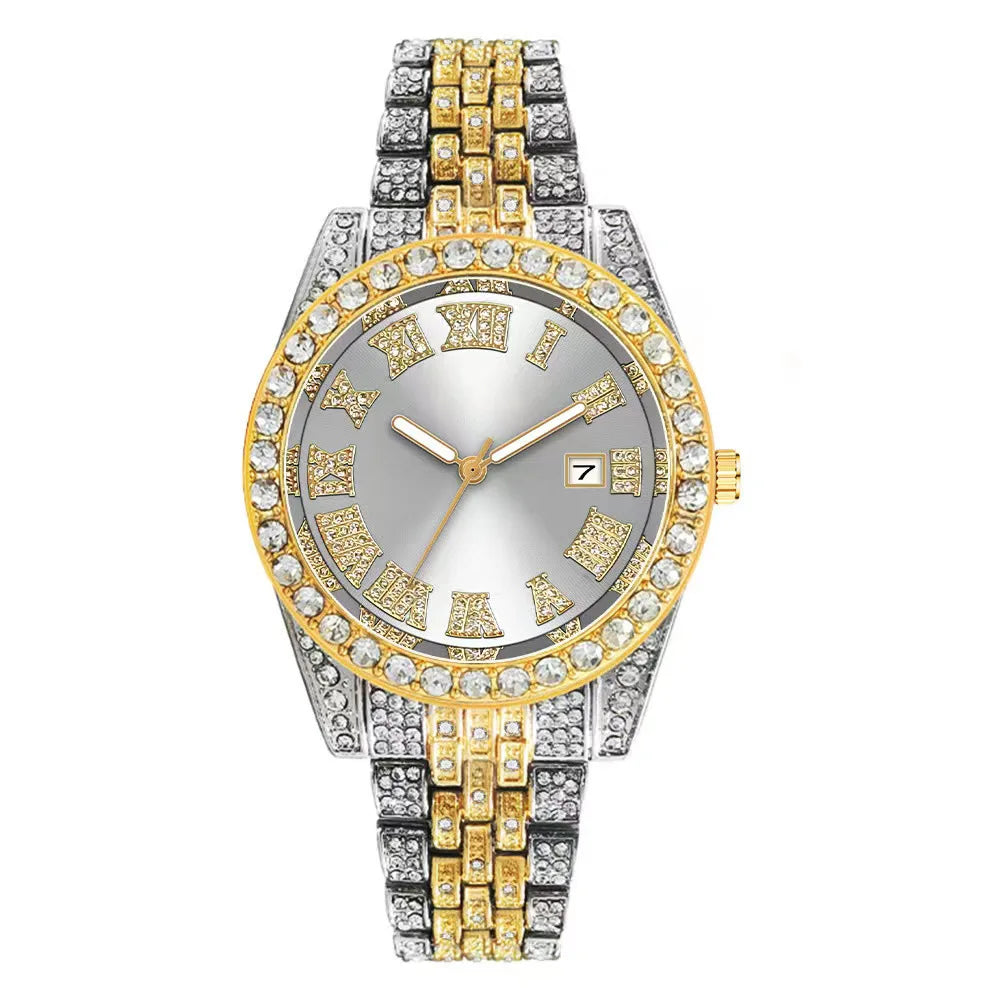 Unisex Iced Out Diamond Watch – Hip Hop Luxury Quartz Timepiece