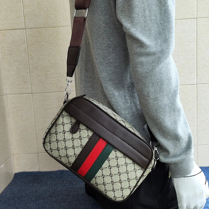Men's Striped Crossbody Clutch Bag – Casual PU Leather Shoulder Bag