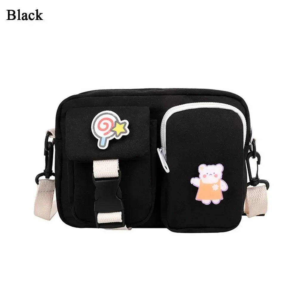Women's Small Canvas Crossbody Messenger Bag – Colorful Flap Bag for Students