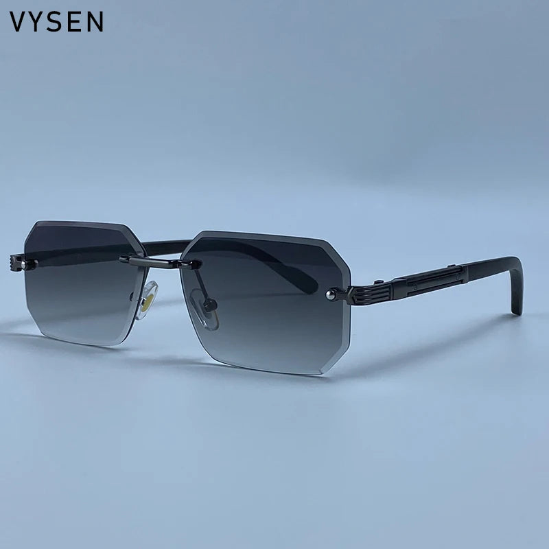 Men's Vintage Rimless Sunglasses – UV400 Polygon Punk Shades