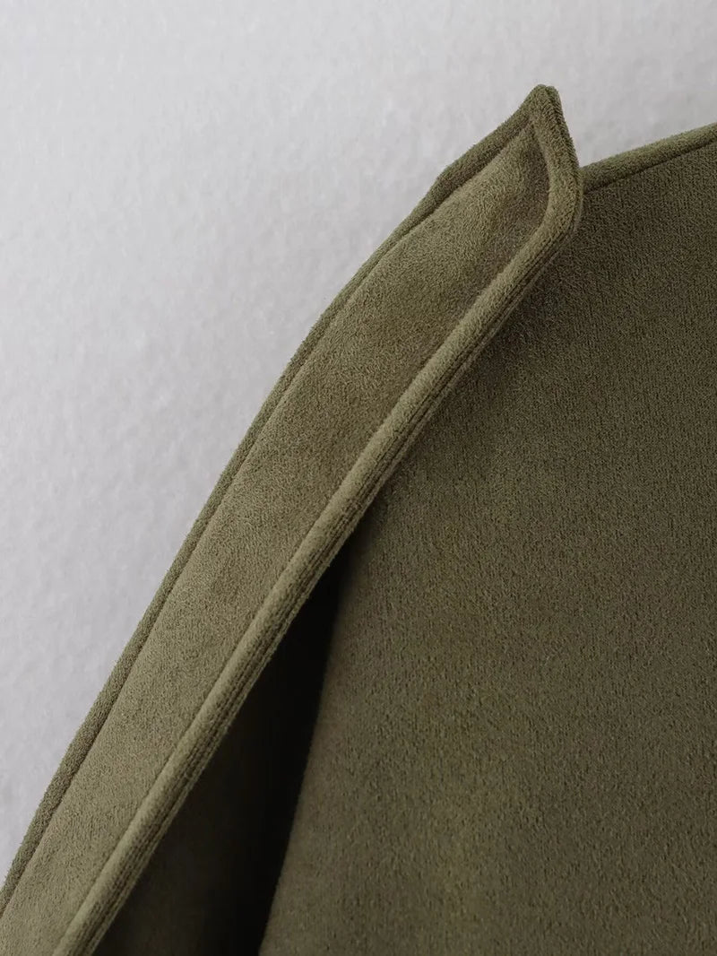 Women's Vintage Bomber Jacket – Loose Fit Long Sleeve Turn-Down Collar Coat