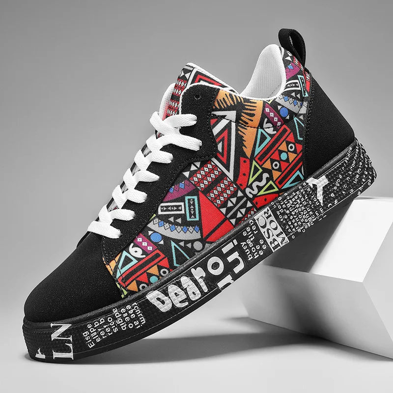 Men's Graphic Print Casual Sneakers – Breathable Skateboard Shoes
