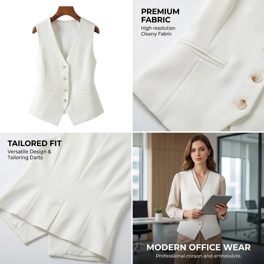 Women's Slim Fit Formal Business Vest – Sleeveless Tailored Waistcoat for Office
