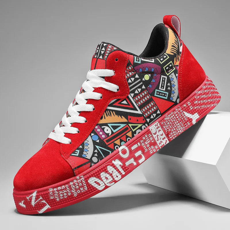 Men's Graphic Print Casual Sneakers – Breathable Skateboard Shoes