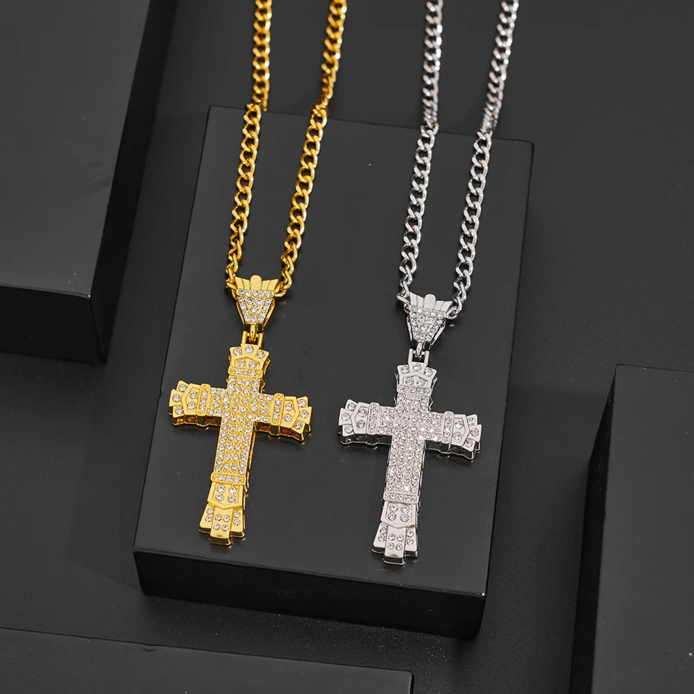 Rhinestone Cross Pendant Necklace – Unisex