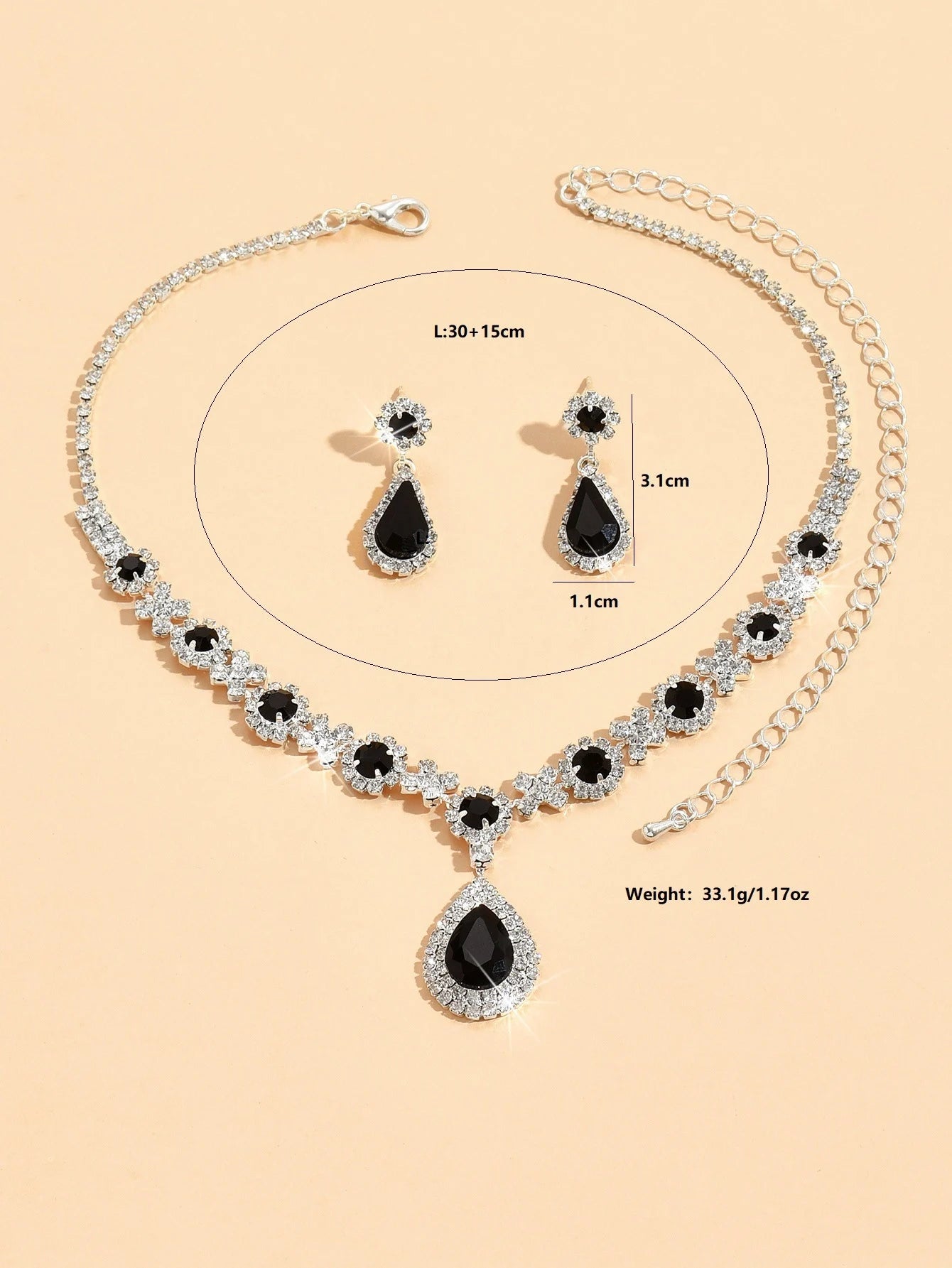 Women's 3-Piece Crystal Droplet Necklace & Earrings Set – Elegant Wedding Jewelry