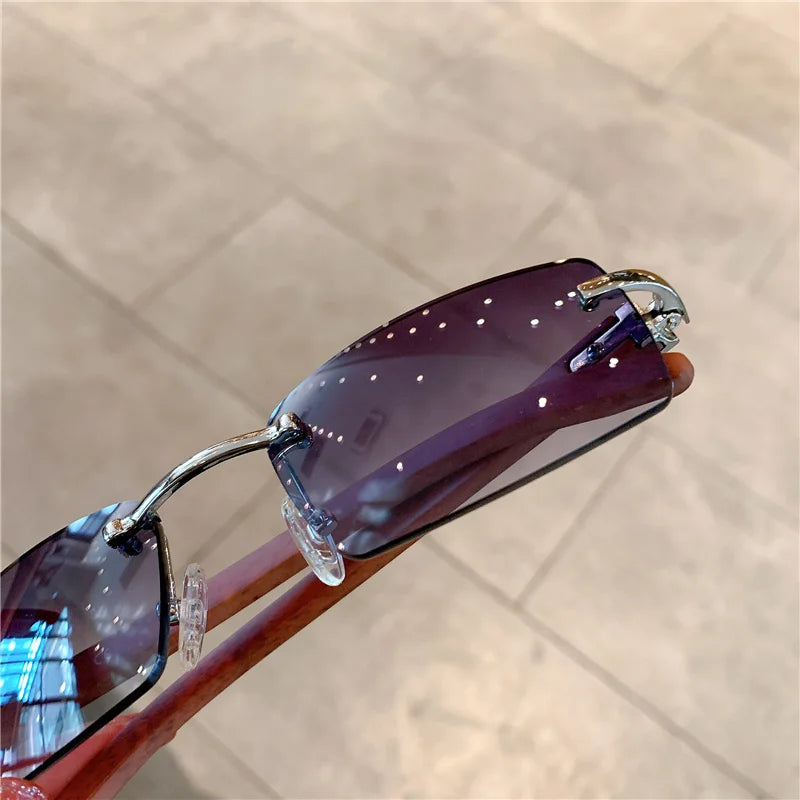 KAMMPT Rimless Sunglasses – UV400 Wooden Pattern Frame