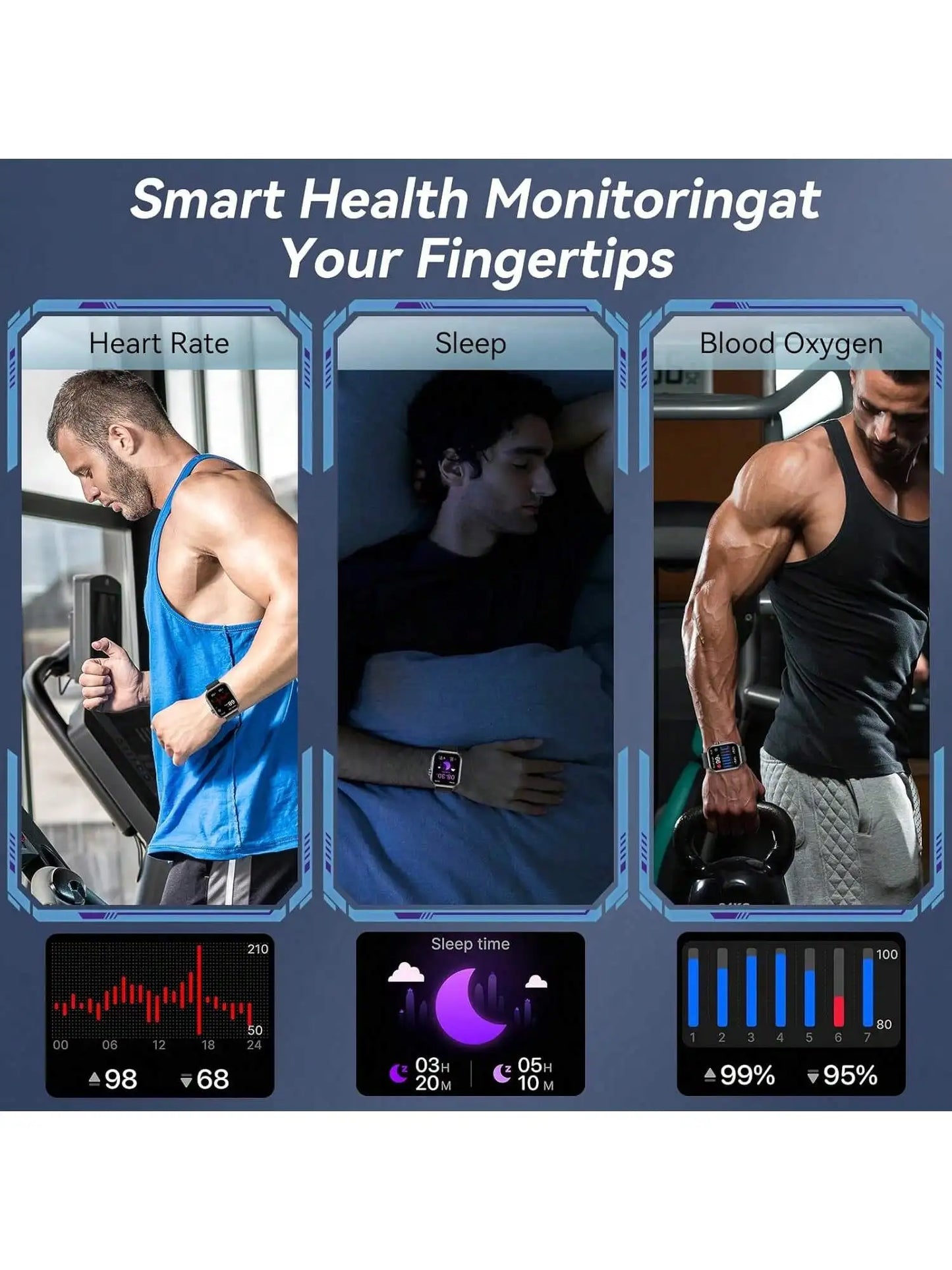 Smart Watch for Men & Women — 2.07" HD, 7 Bands, Bluetooth Calling