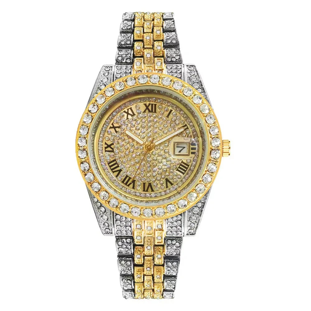 Unisex Iced Out Diamond Watch – Hip Hop Luxury Quartz Timepiece