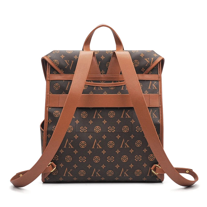 Floral Print PU Leather Backpack – Retro Casual Women’s Bag