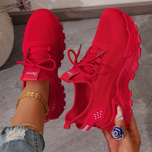 Red Women's Breathable Mesh Sports Shoes – Soft Sole Casual Sneakers | Atlantis