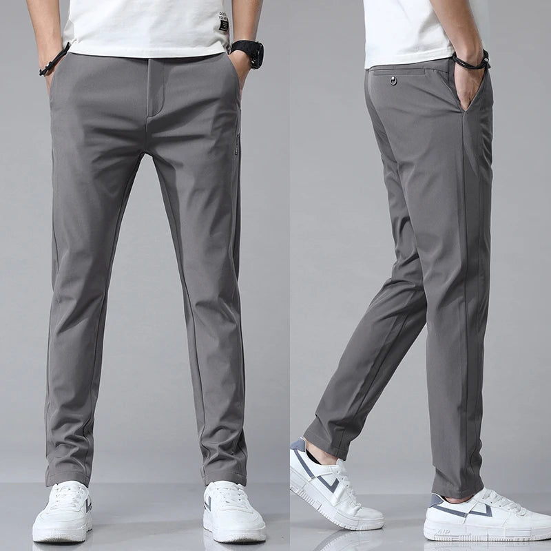 Light Grey Men's Stretch Slim Straight Casual Pants – Breathable Golf Trousers | Atlantis