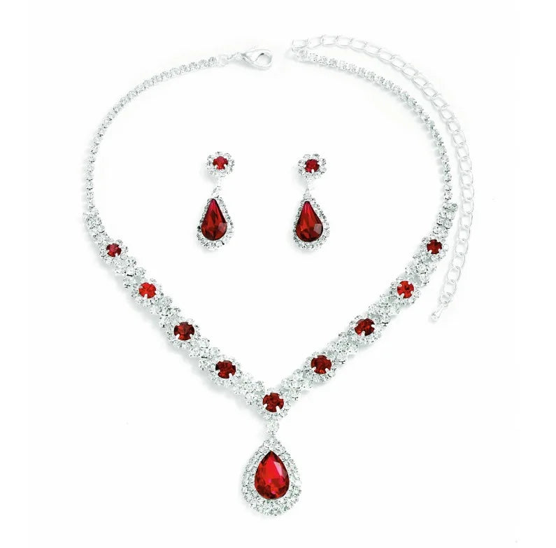 Women's 3-Piece Crystal Droplet Necklace & Earrings Set – Elegant Wedding Jewelry