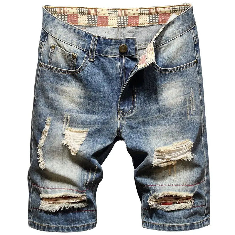 Men's Ripped Denim Shorts | Mid-Rise Casual Summer Shorts