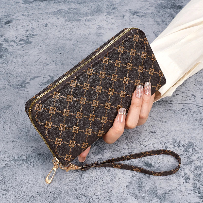 European Print Long Wallet — Multi-Pocket Clutch