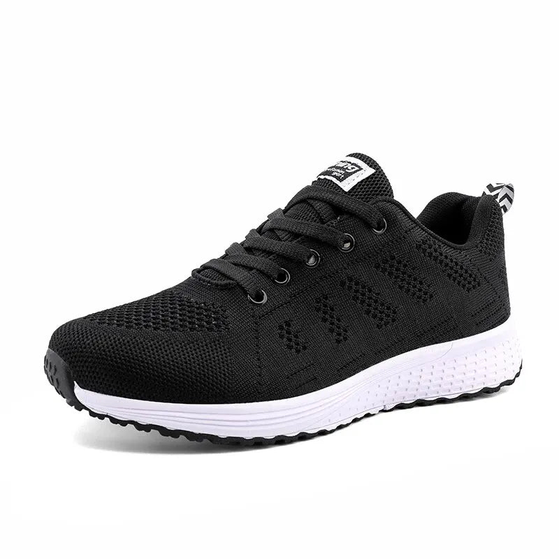 Women's Breathable Mesh Walking Shoes – Lightweight White Flat Sneakers