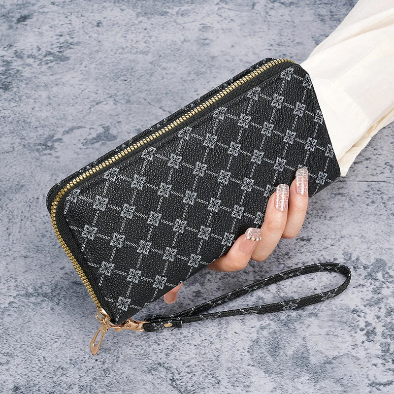 European Print Long Wallet — Multi-Pocket Clutch