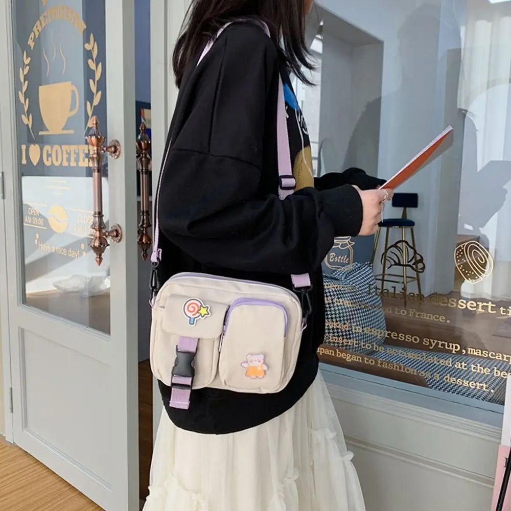 Women's Small Canvas Crossbody Messenger Bag – Colorful Flap Bag for Students