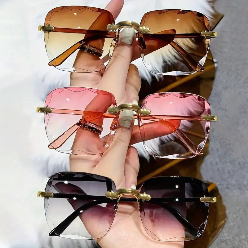 Women's Square Rimless Sunglasses Set – 3 Pack UV400 Protection