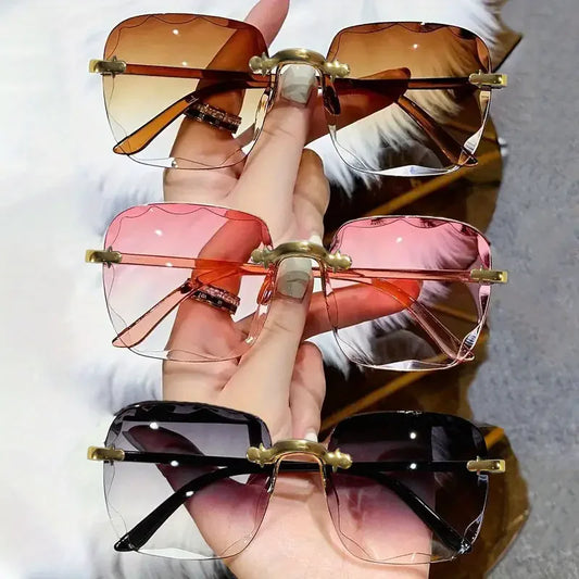 Women's Square Rimless Sunglasses Set – 3 Pack UV400 Protection