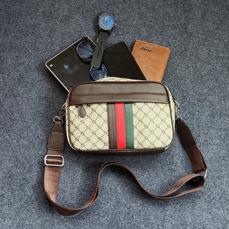 Men's Striped Crossbody Clutch Bag – Casual PU Leather Shoulder Bag